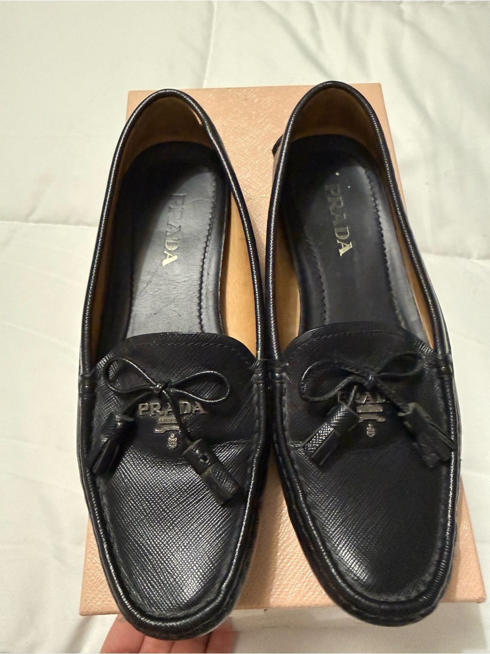 Prada Black Saffiano Leather Flats